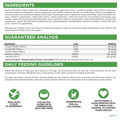 Nutrisource Country Select (Pato, Pavo y Codorniz) Comida Humeda para Gato.